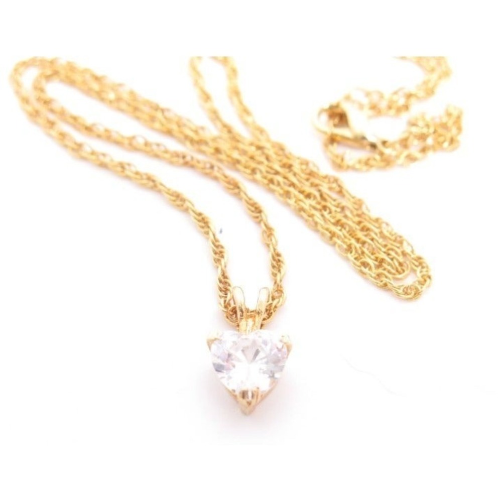 Bright Rhinestone Heart Charm Gold toned chain‎ Necklace
